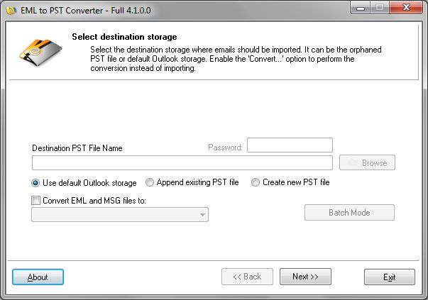 EML t PST Converter rozhranie